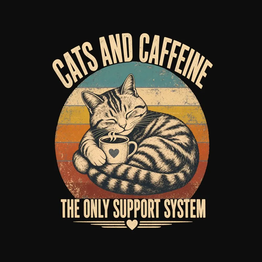 Cats And Caffeine The Only Support System — funny cat tee