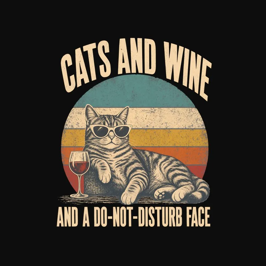 Cats And Wine And A Do-Not-Disturb Face Cat Design — funny cat tee