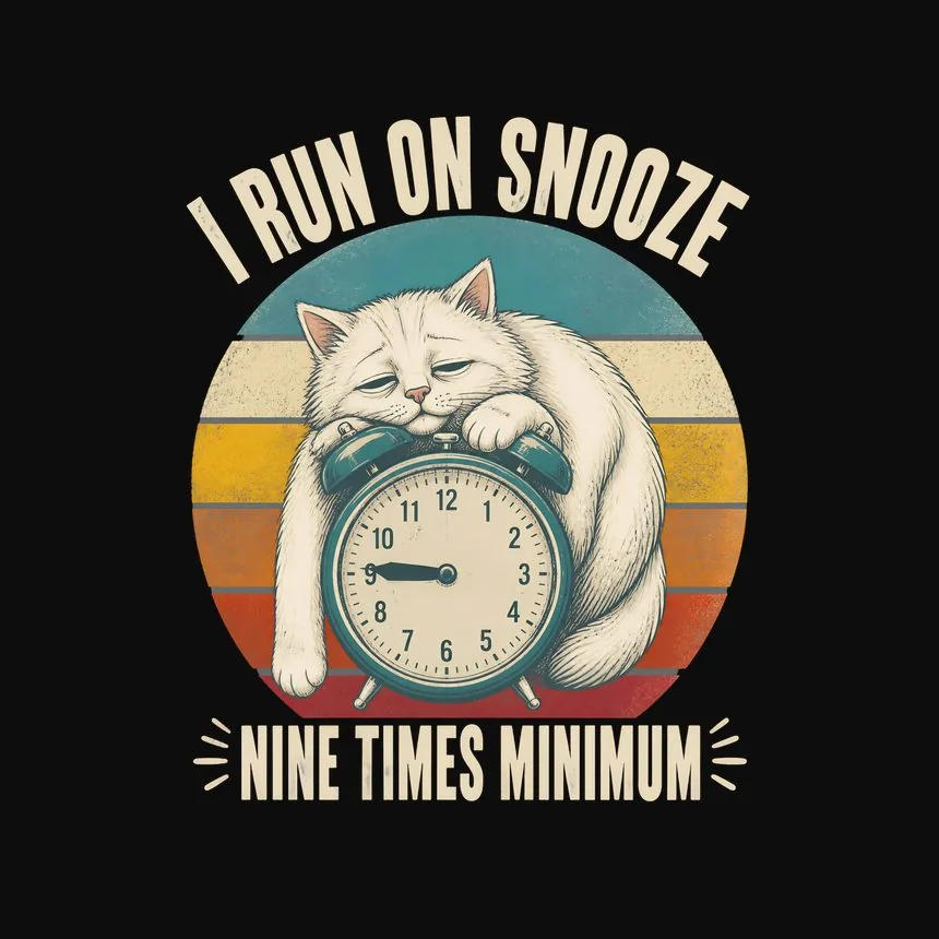 I Run on Snooze Nine Times Minimum Cat — funny cat tee