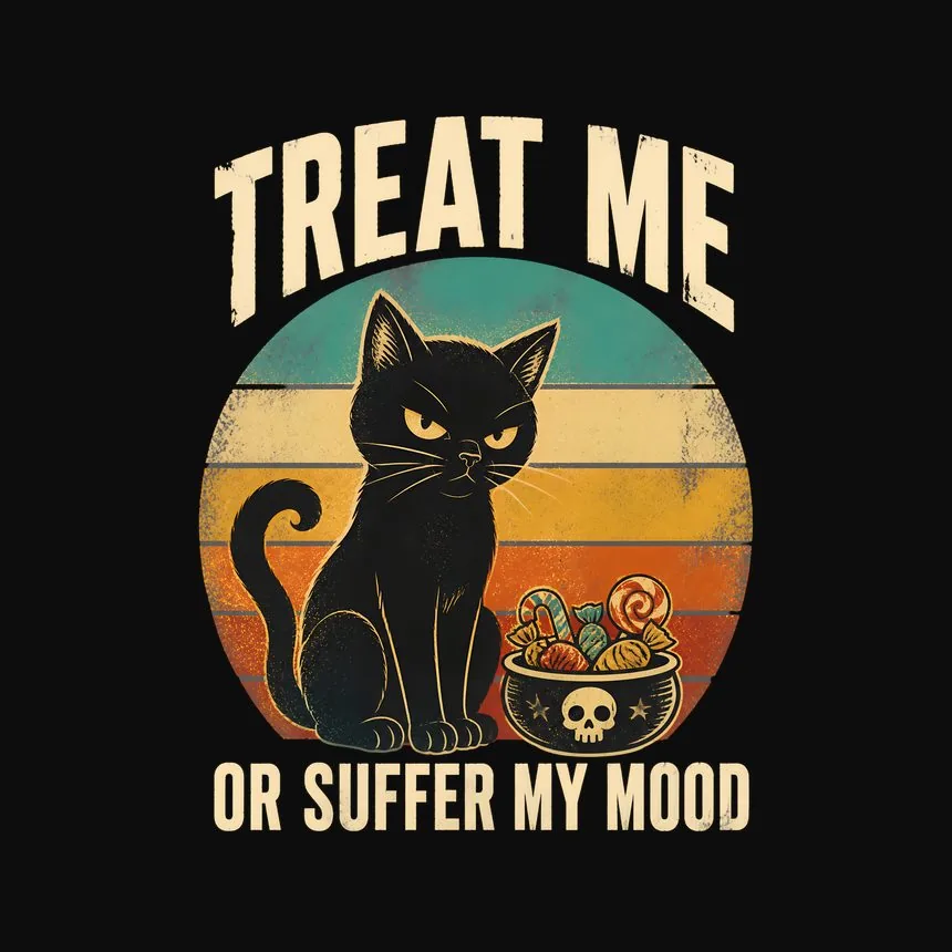 Treat Me Or Suffer My Mood Halloween Cat — funny cat tee