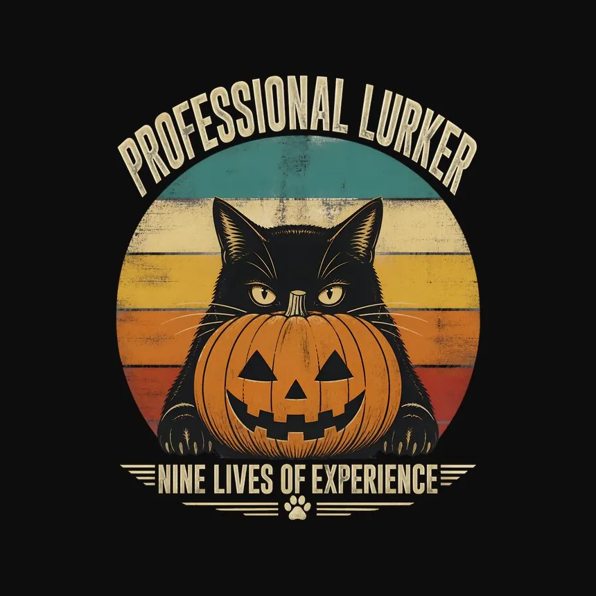 Professional Lurker Nine Lives Halloween Cat — funny cat tee
