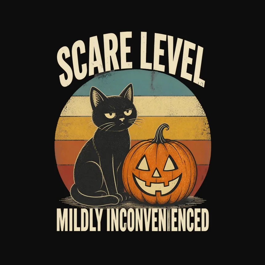 Scare Level Mildly Inconvenienced Halloween Cat — funny cat tee
