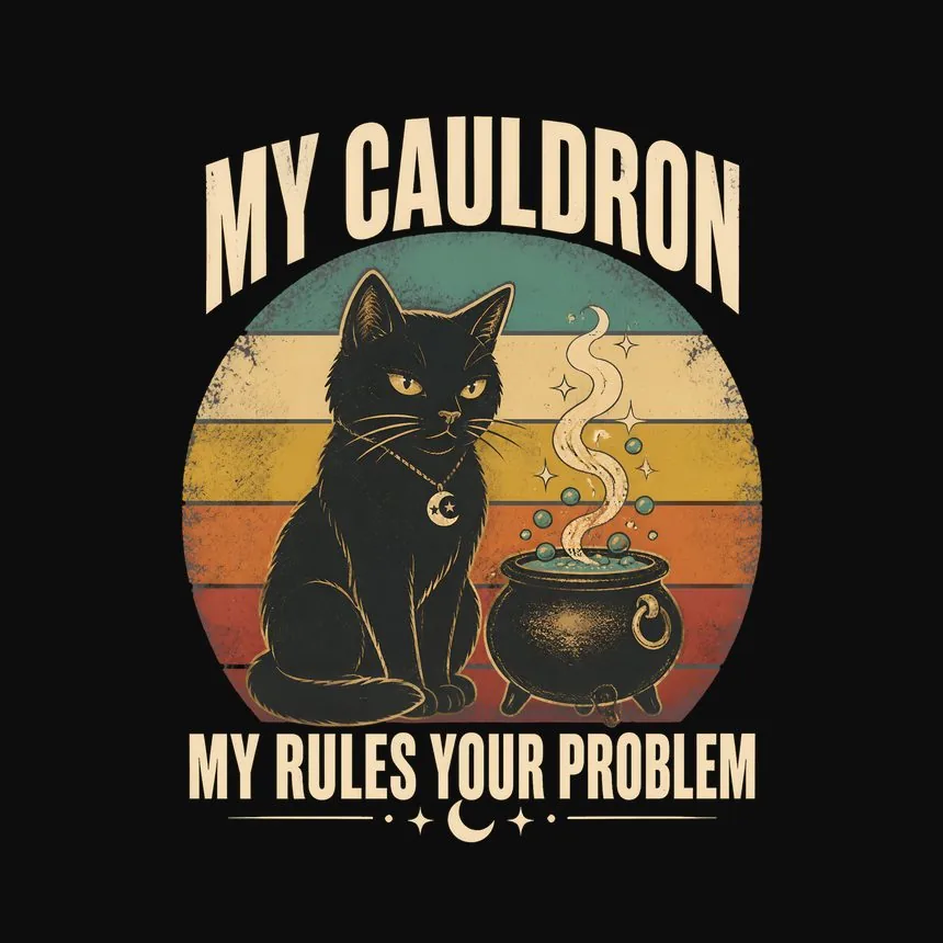 My Cauldron My Rules Your Problem Halloween Cat — funny cat tee