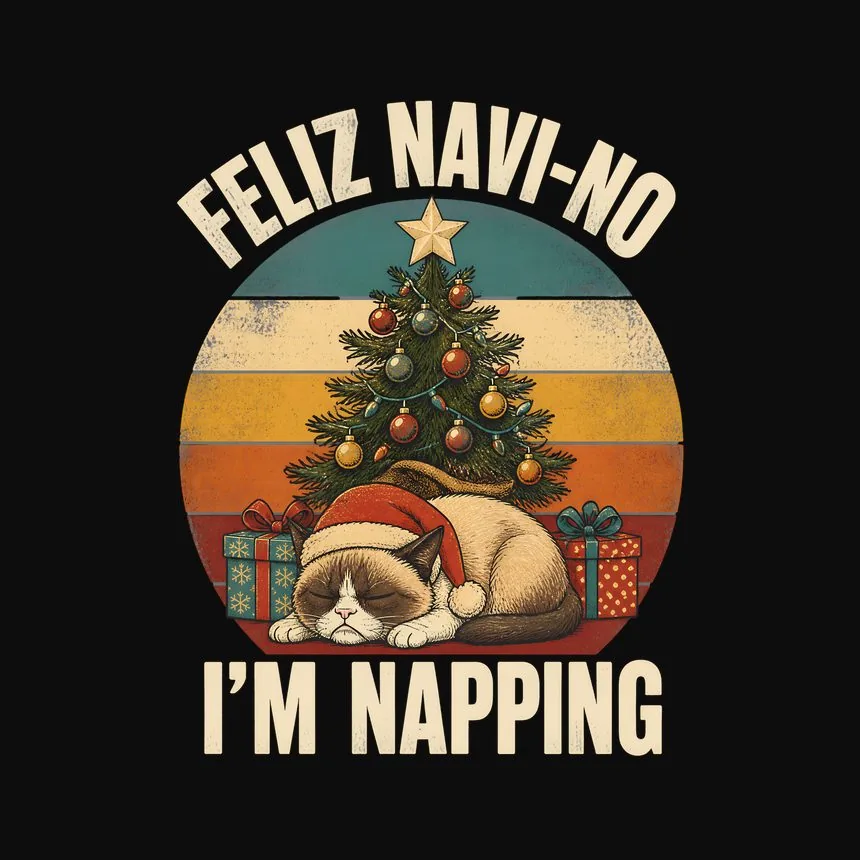 Feliz Navi No I'm Napping Holiday Santa Cat — funny cat tee