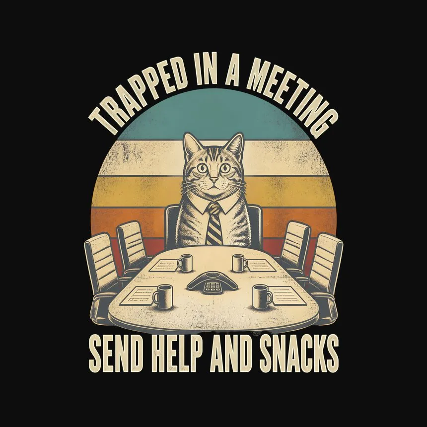 Trapped In A Meeting Cat — funny cat tee