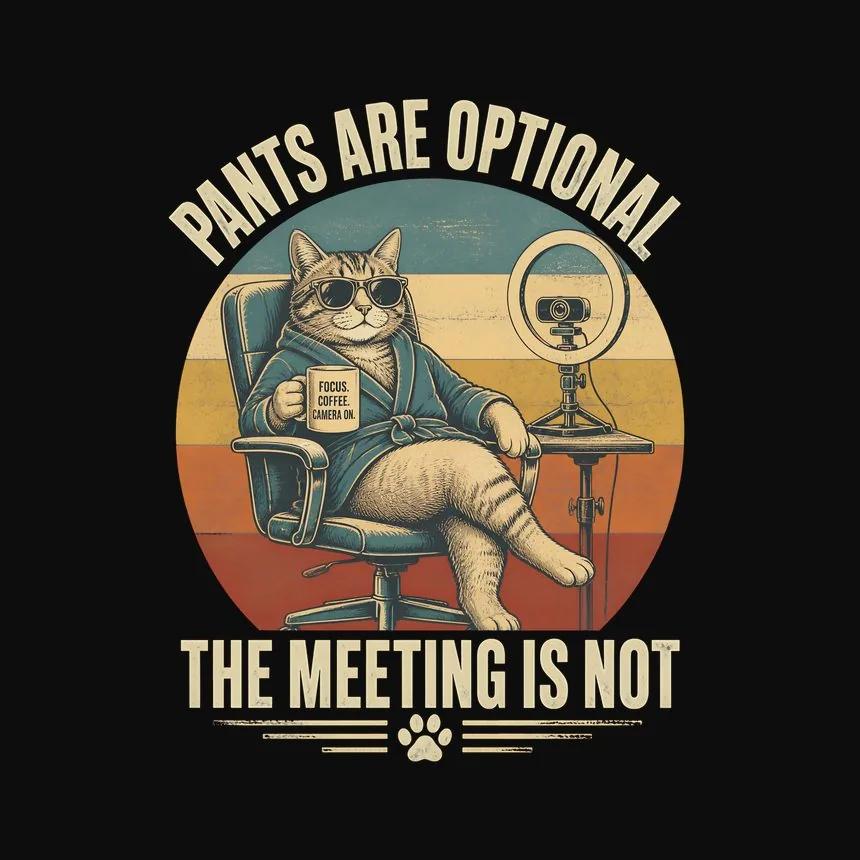 Pants Optional Remote Work Cat — funny cat tee