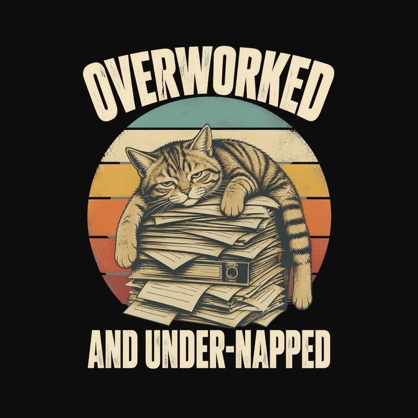 Overworked And Under-Napped Cat — funny cat tee