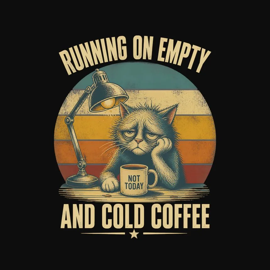 Running On Empty Cold Coffee Cat — funny cat tee