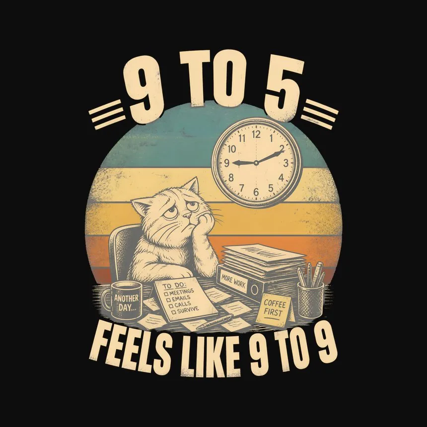 Nine To Five Feels Like Nine Cat — funny cat tee