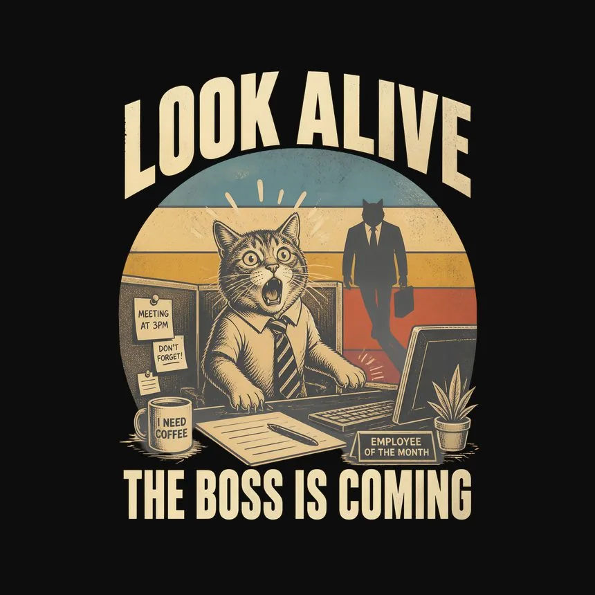 Look Alive The Boss Is Coming Cat — funny cat tee