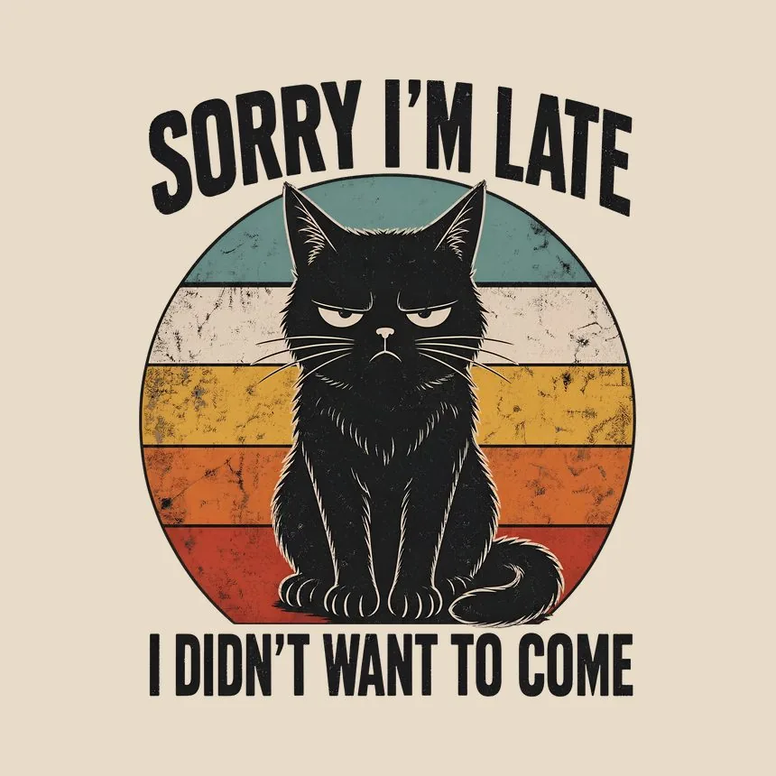 Sorry I'm Late Antisocial Cat Retro — funny cat tote bag