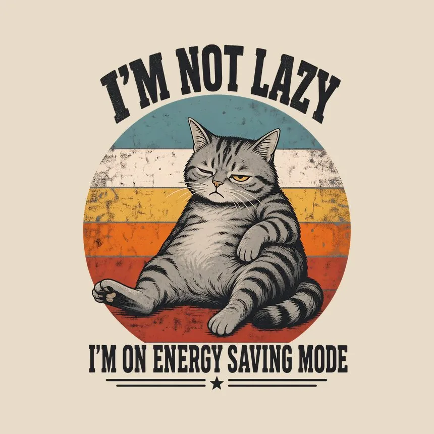 Energy Saving Mode Lazy Cat Retro — funny cat tote bag