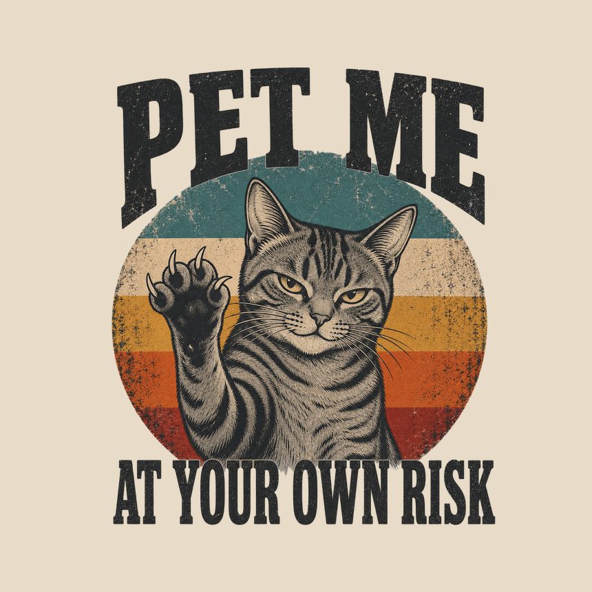 Pet Me At Own Risk Sassy Cat Retro Design — funny cat tote bag