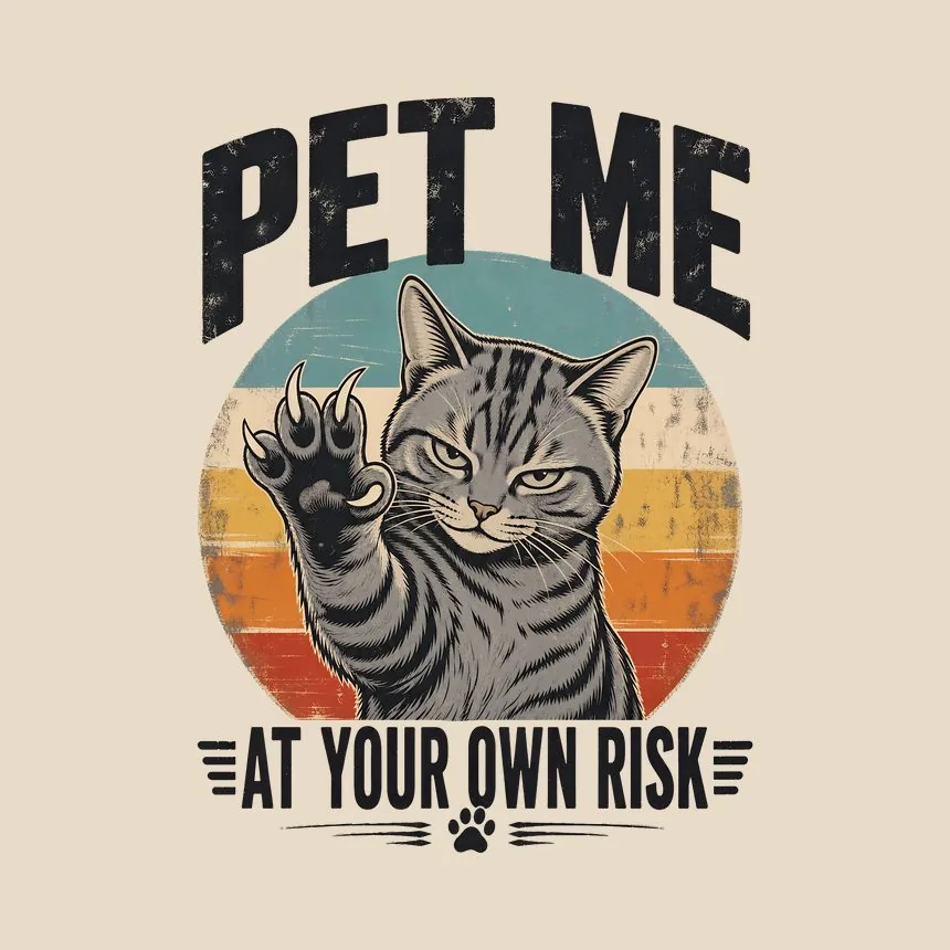 Pet Me At Own Risk Sassy Cat Retro — funny cat tote bag