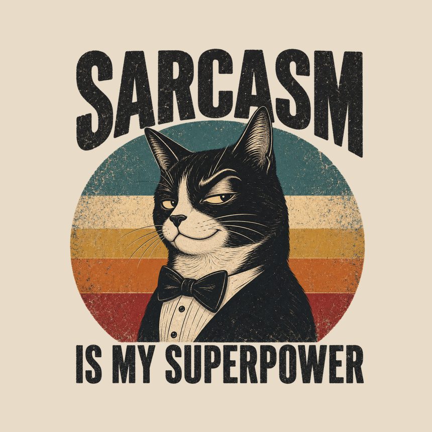 Sarcasm Is My Superpower Sassy Cat Retro — funny cat tote bag