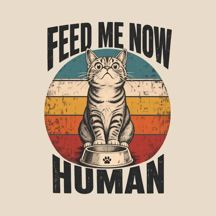 Feed Me Now Human Demanding Cat Retro — funny cat tote bag