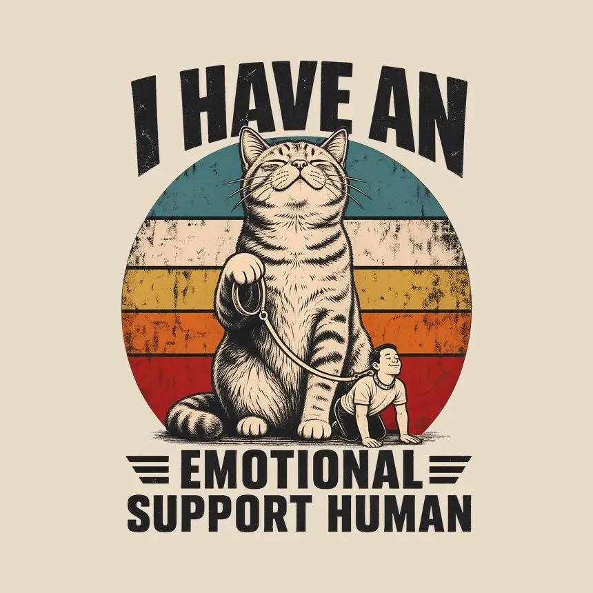 Emotional Support Human Sarcastic Cat Retro — funny cat tote bag