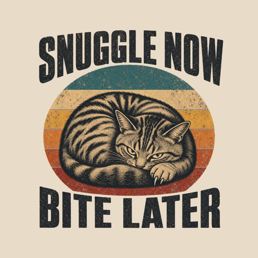 Snuggle Now Bite Later Moody Cat Retro — funny cat tote bag