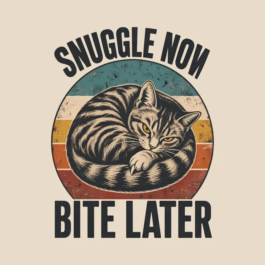 Snuggle Now Bite Later Moody Cat Retro — funny cat tote bag