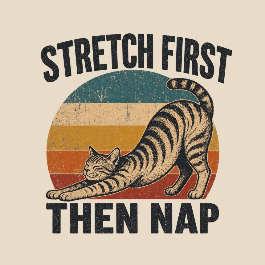 Stretch First Then Nap Yoga Cat Retro Design — funny cat tote bag
