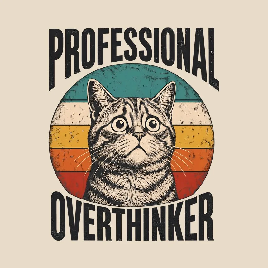 Professional Overthinker Anxious Cat Retro — funny cat tote bag