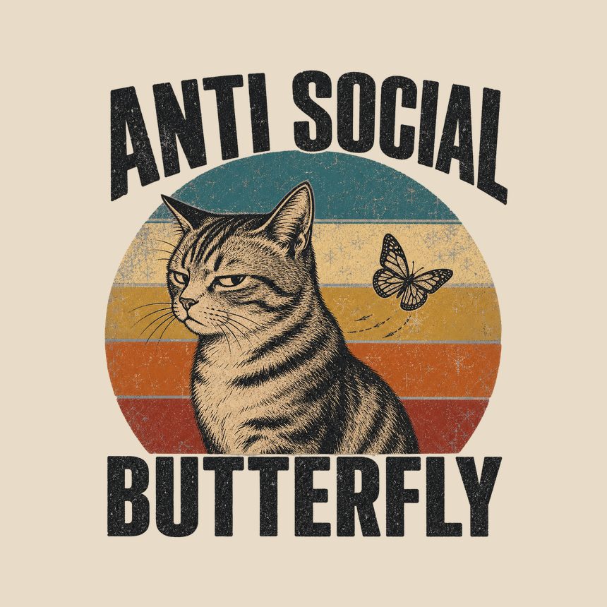 Anti Social Butterfly Introvert Cat Retro — funny cat tote bag