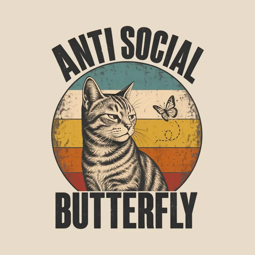 Anti Social Butterfly Introvert Cat Retro — funny cat tote bag