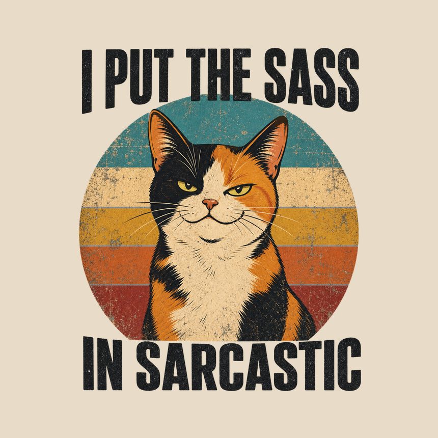 I Put The Sass In Sarcastic Calico Cat Retro — funny cat tote bag