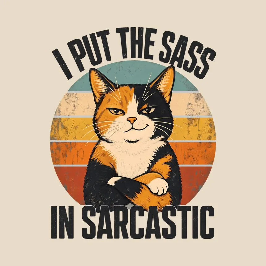 I Put The Sass In Sarcastic Calico Cat Retro — funny cat tote bag