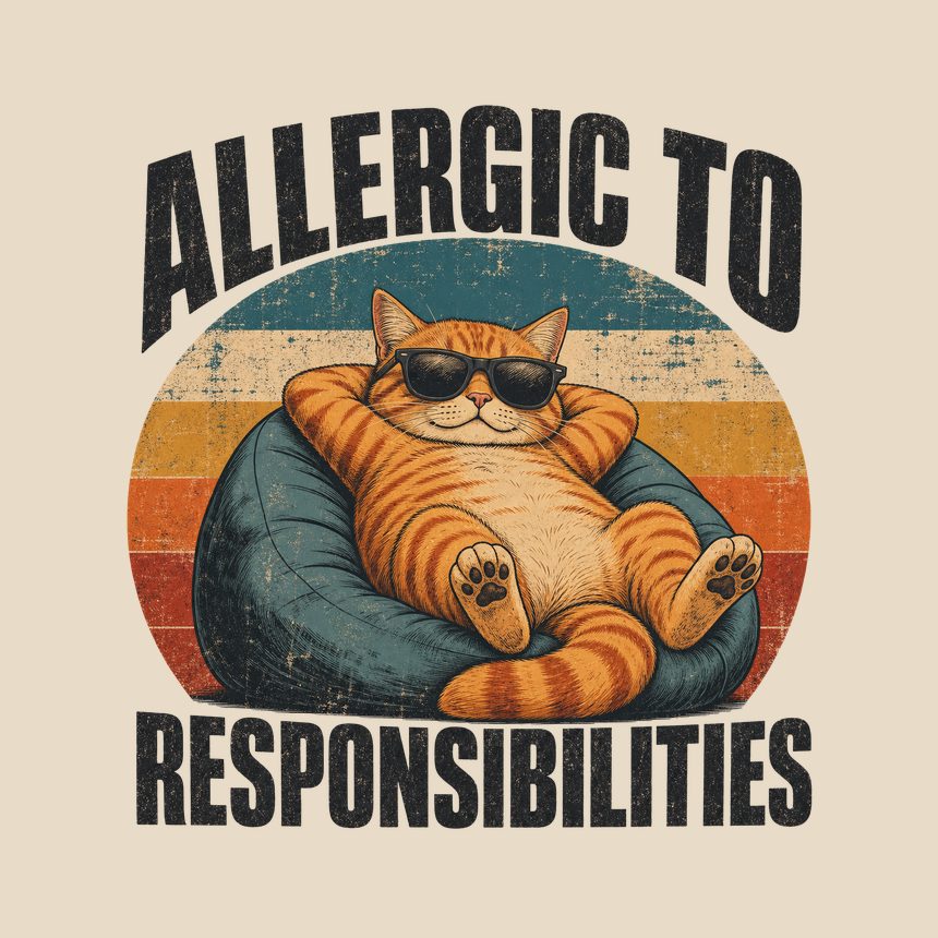 Allergic To Responsibilities Lazy Cat Retro — funny cat tote bag