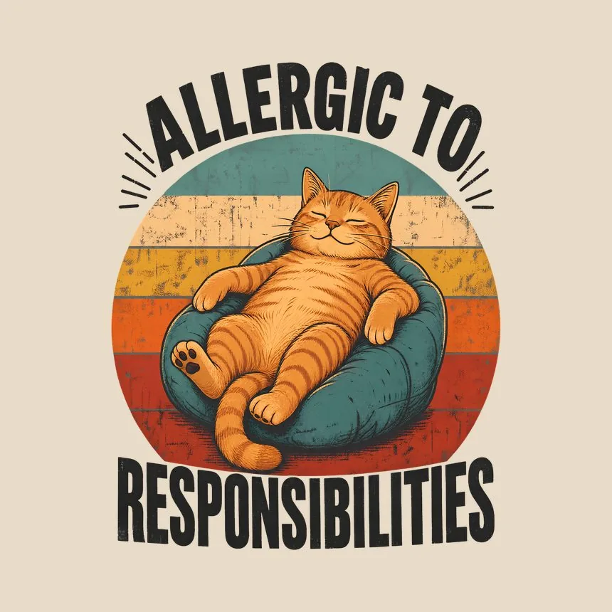 Allergic To Responsibilities Lazy Cat Retro — funny cat tote bag