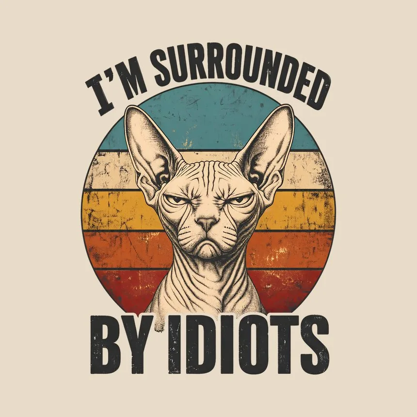 Surrounded By Idiots Judgy Cat Retro — funny cat tote bag
