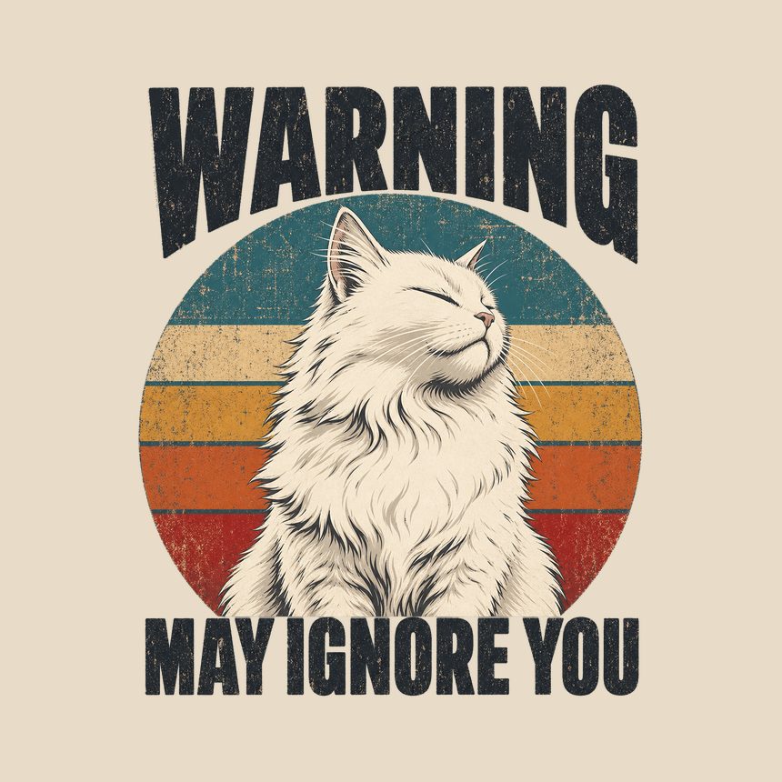 Warning May Ignore You White Cat Retro — funny cat tote bag