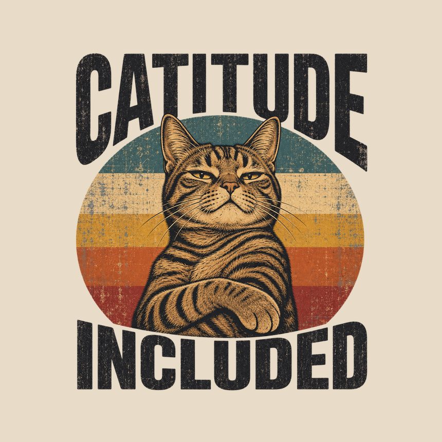 Catitude Included Sassy Tabby Cat Retro — funny cat tote bag