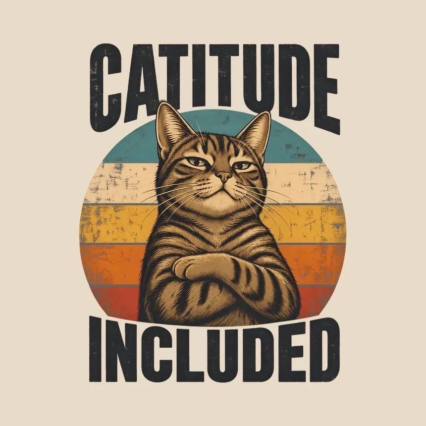 Catitude Included Sassy Tabby Cat Retro — funny cat tote bag