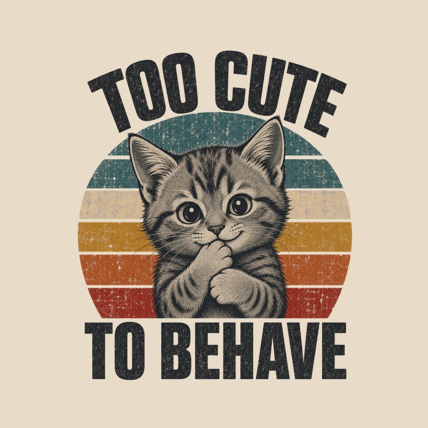Too Cute To Behave Naughty Kitten Retro — funny cat tote bag