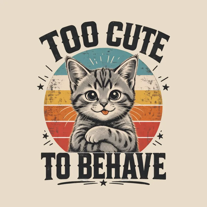 Too Cute To Behave Naughty Kitten Retro — funny cat tote bag