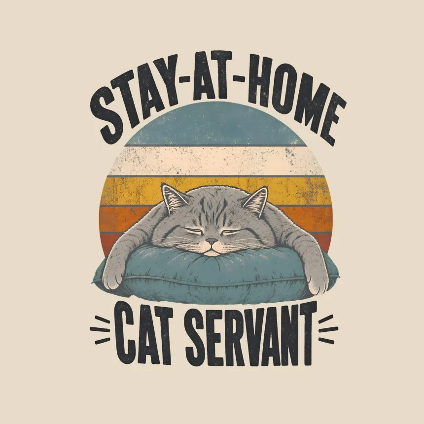 Stay-At-Home Cat Servant Retro Cat Design — funny cat tote bag