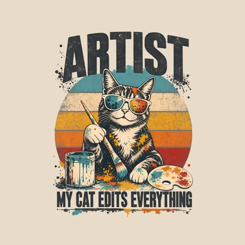 Artist My Cat Edits Everything Retro Cat Design — funny cat tote bag