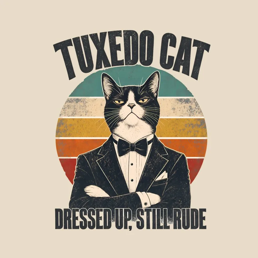 Tuxedo Cat Dressed Up, Still Rude Retro Cat Design — funny cat tote bag