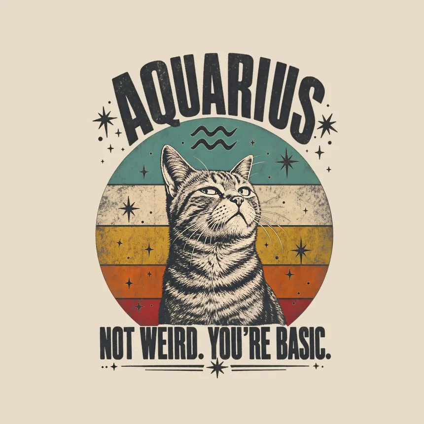 Aquarius Not Weird. You'Re Basic. Retro Cat Design — funny cat tote bag