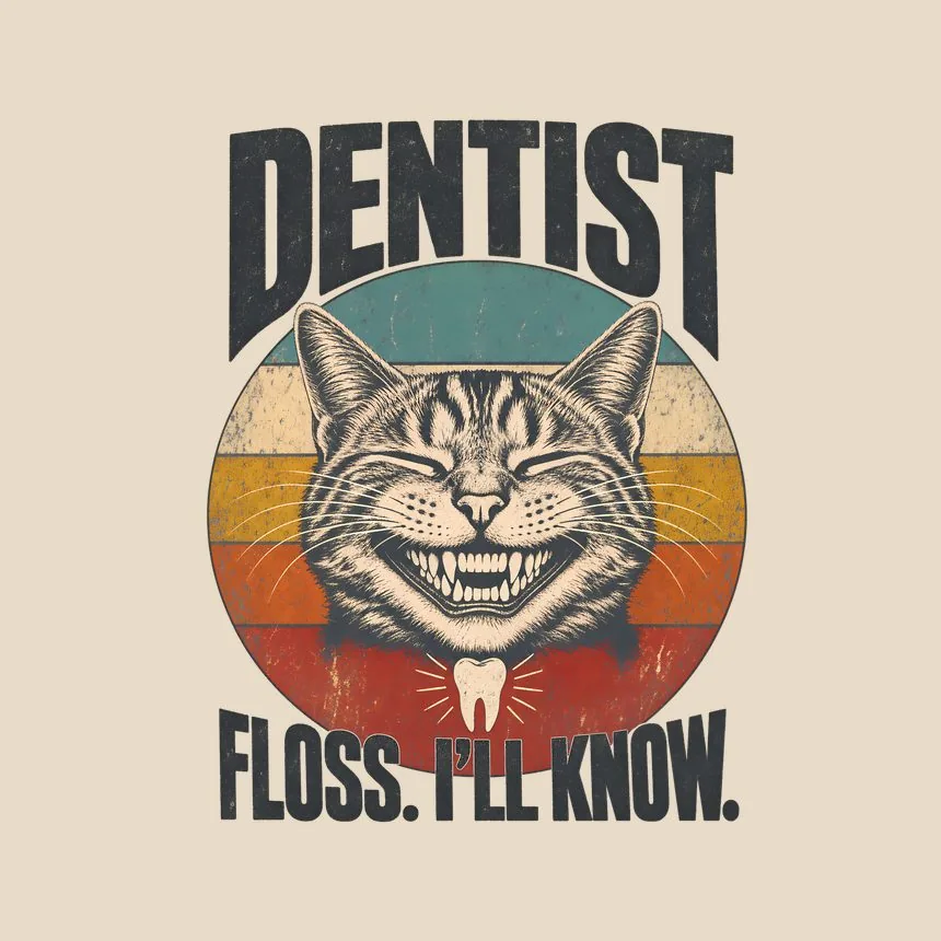 Dentist Floss. I'Ll Know. Retro Cat Design — funny cat tote bag
