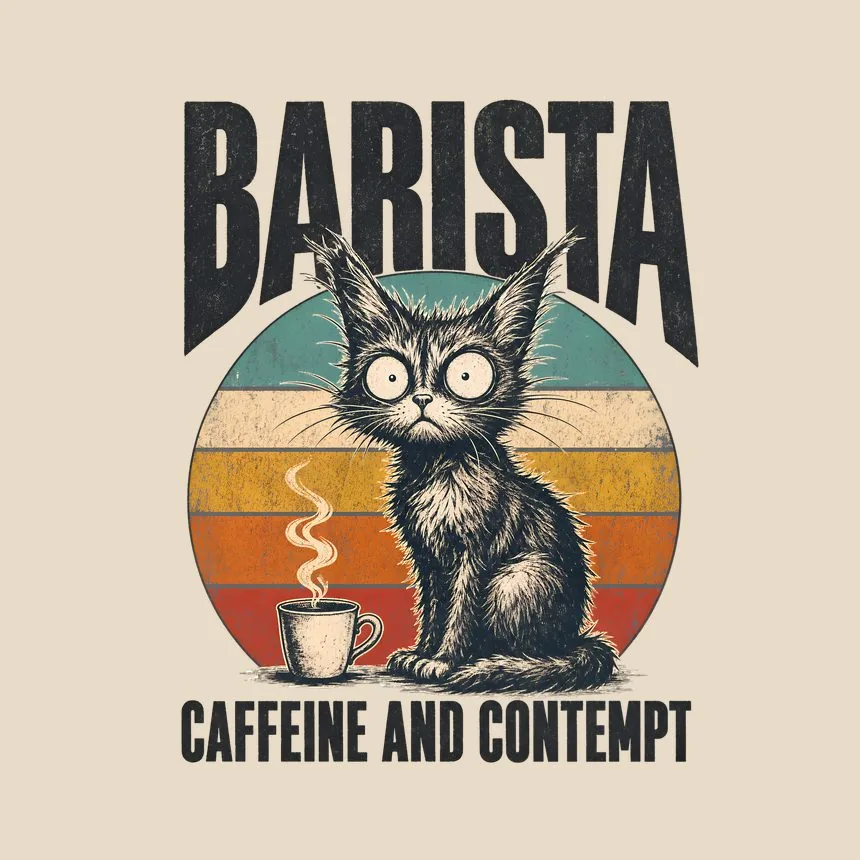 Barista Caffeine And Contempt Retro Cat Design — funny cat tote bag
