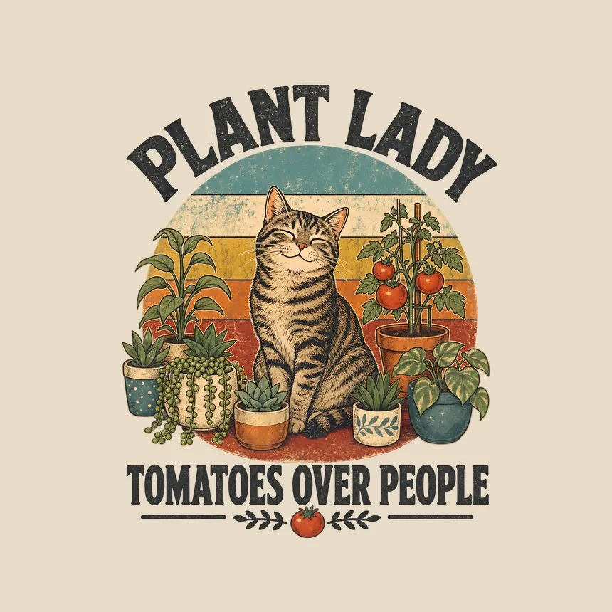 Plant Lady Tomatoes Over People Retro Cat Design — funny cat tote bag