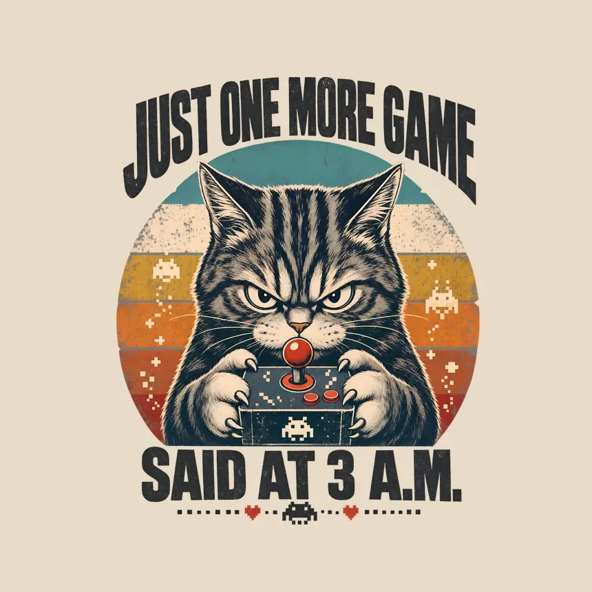 Just One More Game Said At 3 A.M. Retro Cat Design — funny cat tote bag