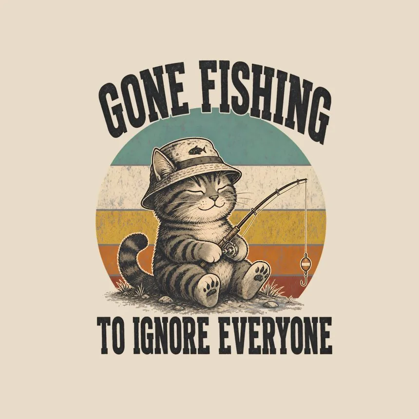 Gone Fishing To Ignore Everyone Retro Cat Design — funny cat tote bag