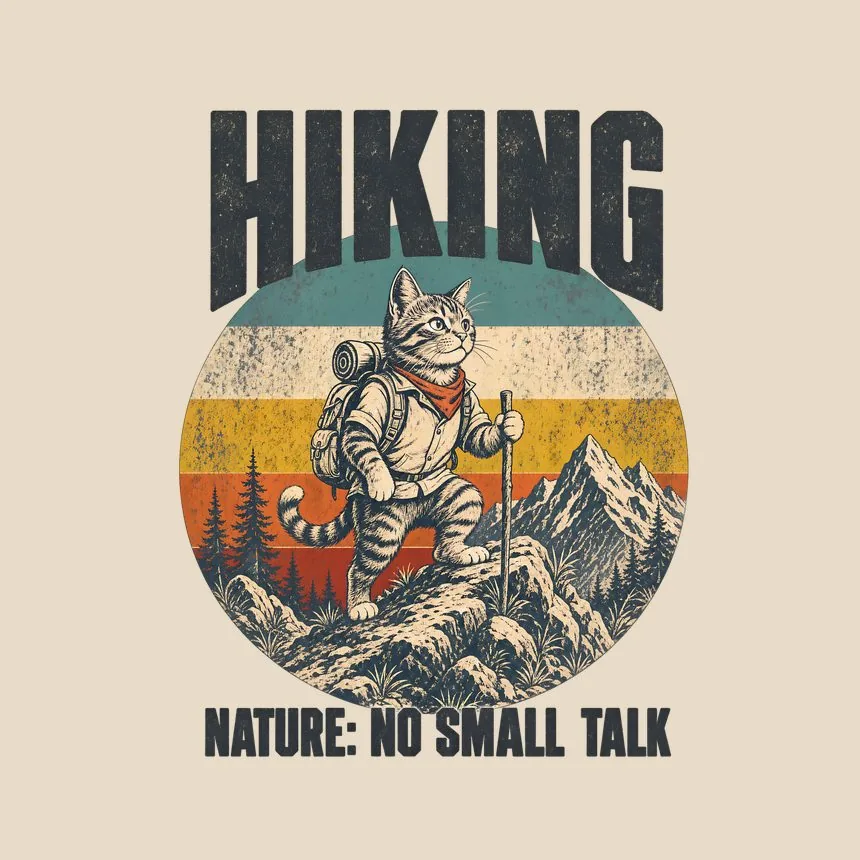 Hiking Nature No Small Talk Retro Cat Design — funny cat tote bag