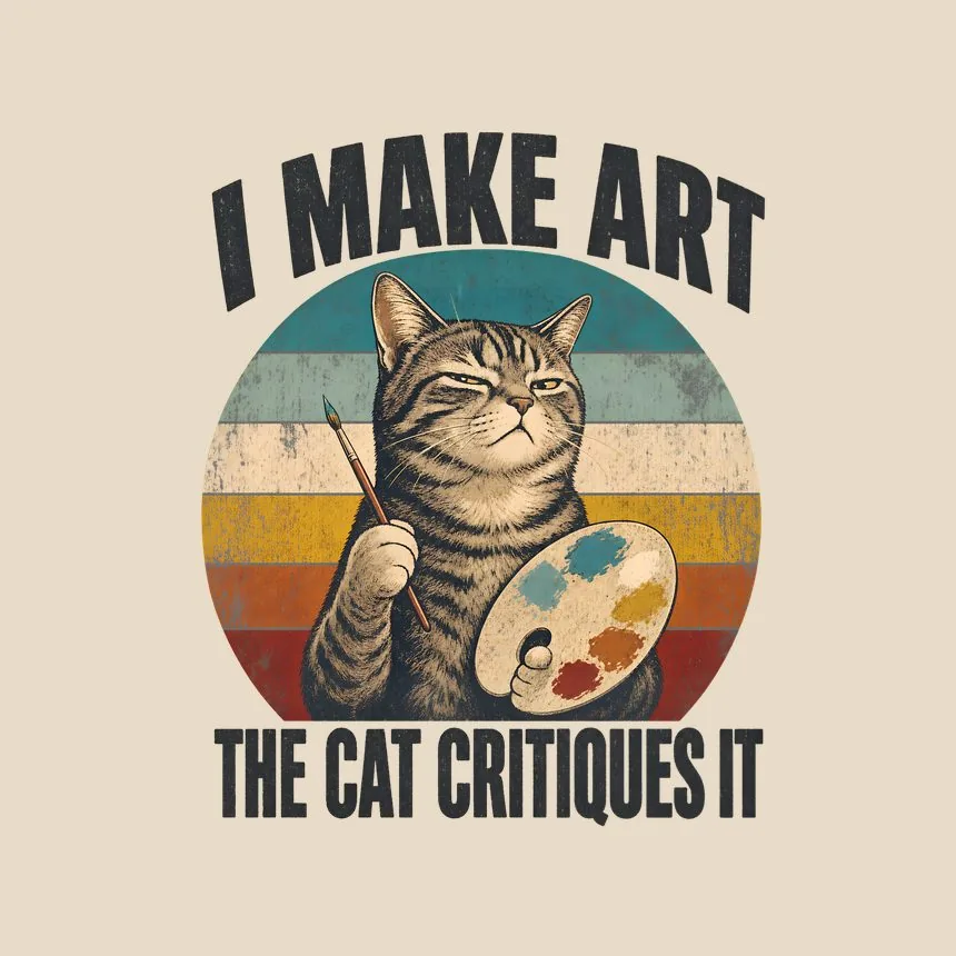 I Make Art The Cat Critiques It Retro Cat Design — funny cat tote bag