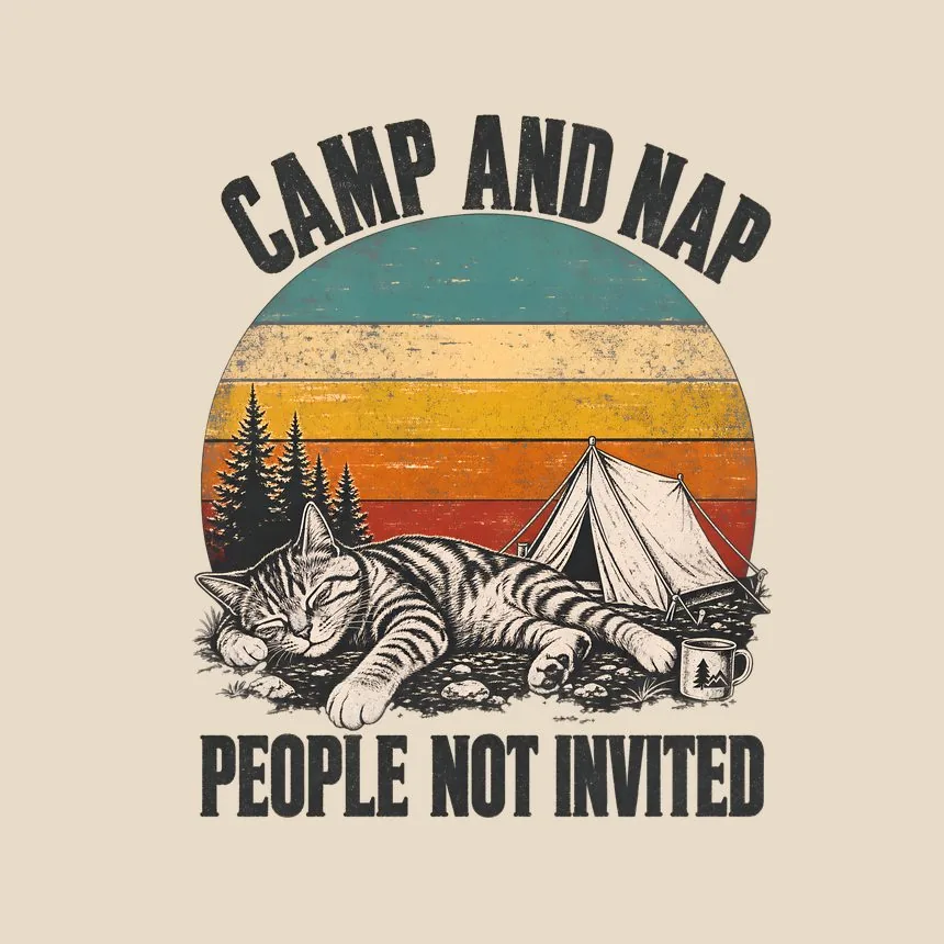 Camp And Nap People Not Invited Retro Cat Design — funny cat tote bag