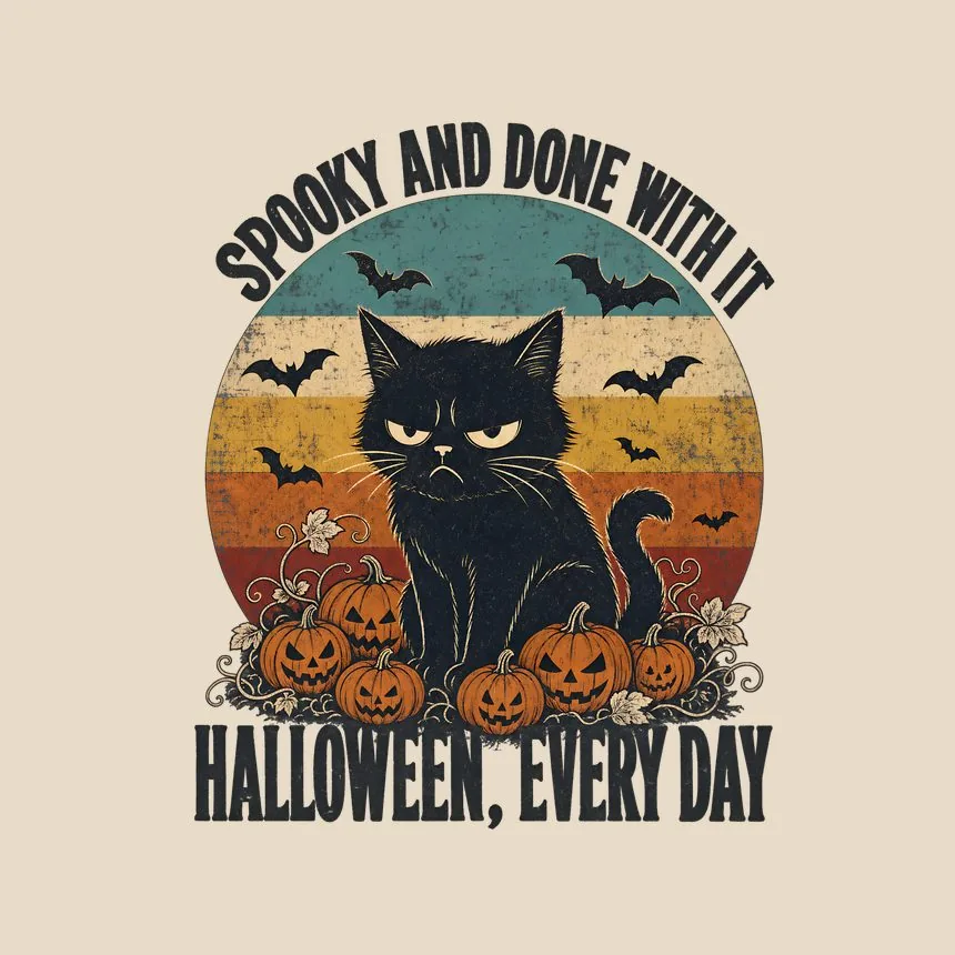 Spooky And Done With It Halloween, Every Day — funny cat tote bag